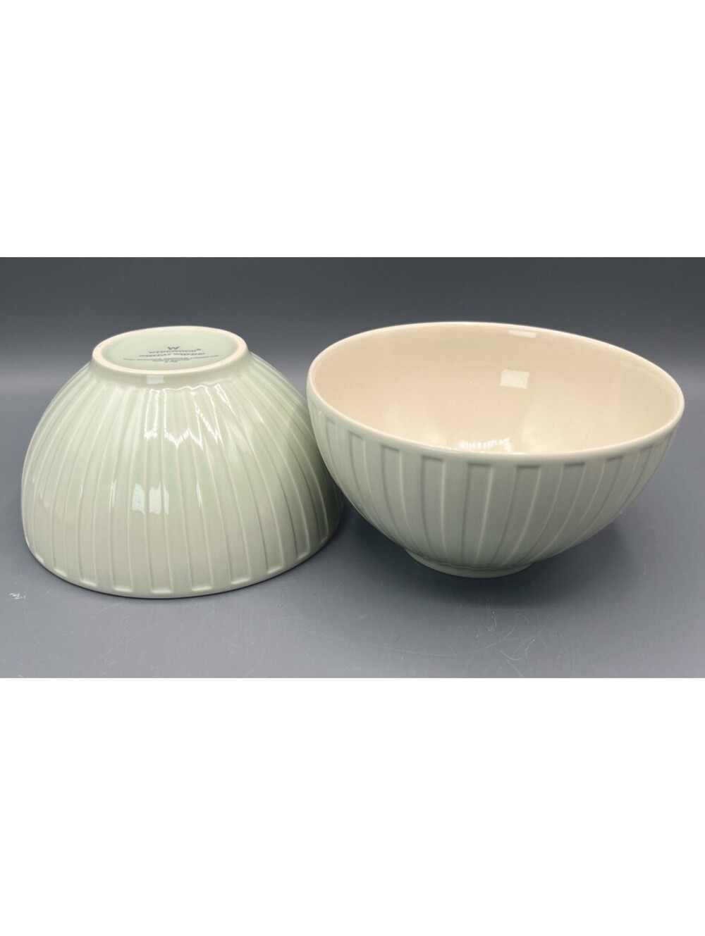 Wedgwood Weekday Weekend Cereal Bowls Set of 2 Pale Green Fluted 5.75” England